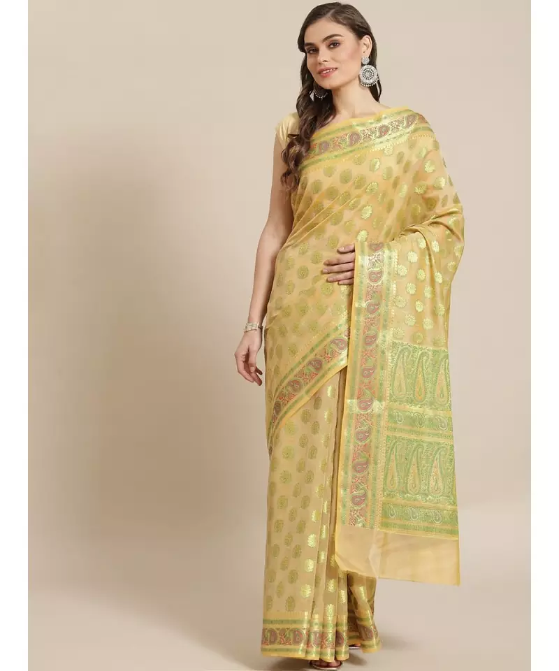 beige silk blend woven   saree with  blouse