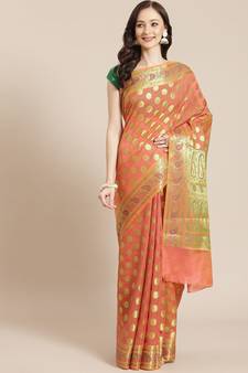 pink silk blend woven   saree with  blouse