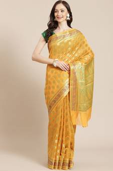 mustard silk blend woven   saree with  blouse