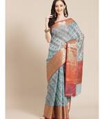 blue cotton silk woven   saree with  blouse