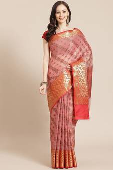 pink cotton silk woven   saree with  blouse