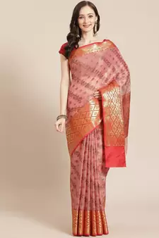 pink cotton silk woven   saree with  blouse