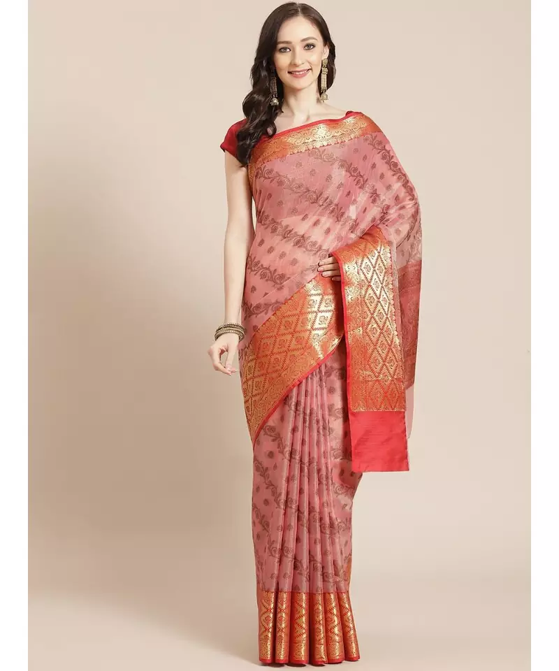 pink cotton silk woven   saree with  blouse
