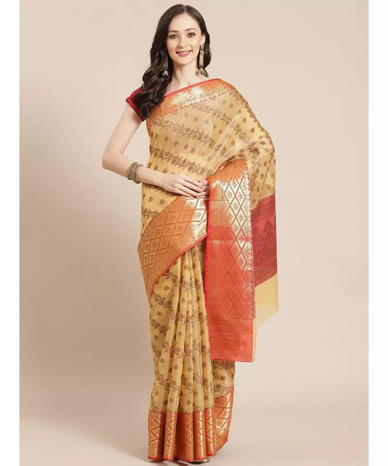 yellow cotton silk woven   saree with  blouse