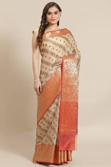 beige cotton silk woven   saree with  blouse