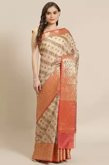 beige cotton silk woven   saree with  blouse