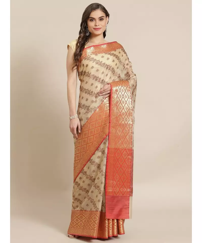 beige cotton silk woven   saree with  blouse