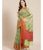 green cotton silk woven   saree with  blouse
