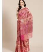 peach cotton silk woven   saree with  blouse