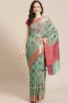 blue cotton silk woven   saree with  blouse