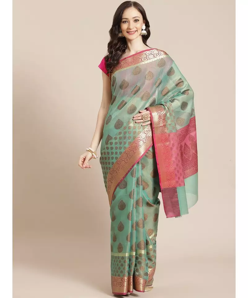 blue cotton silk woven   saree with  blouse