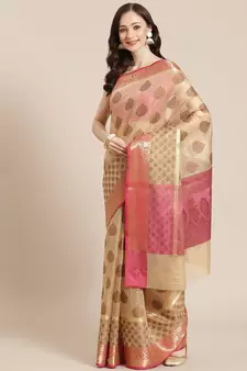beige cotton silk woven   saree with  blouse