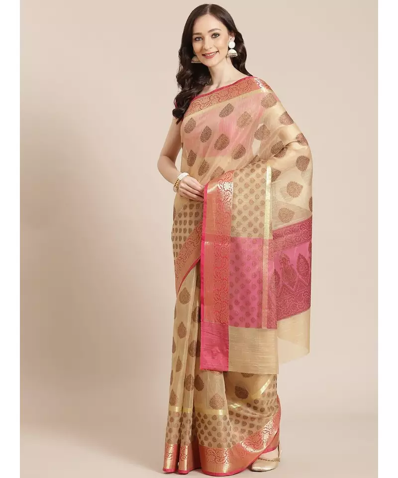beige cotton silk woven   saree with  blouse