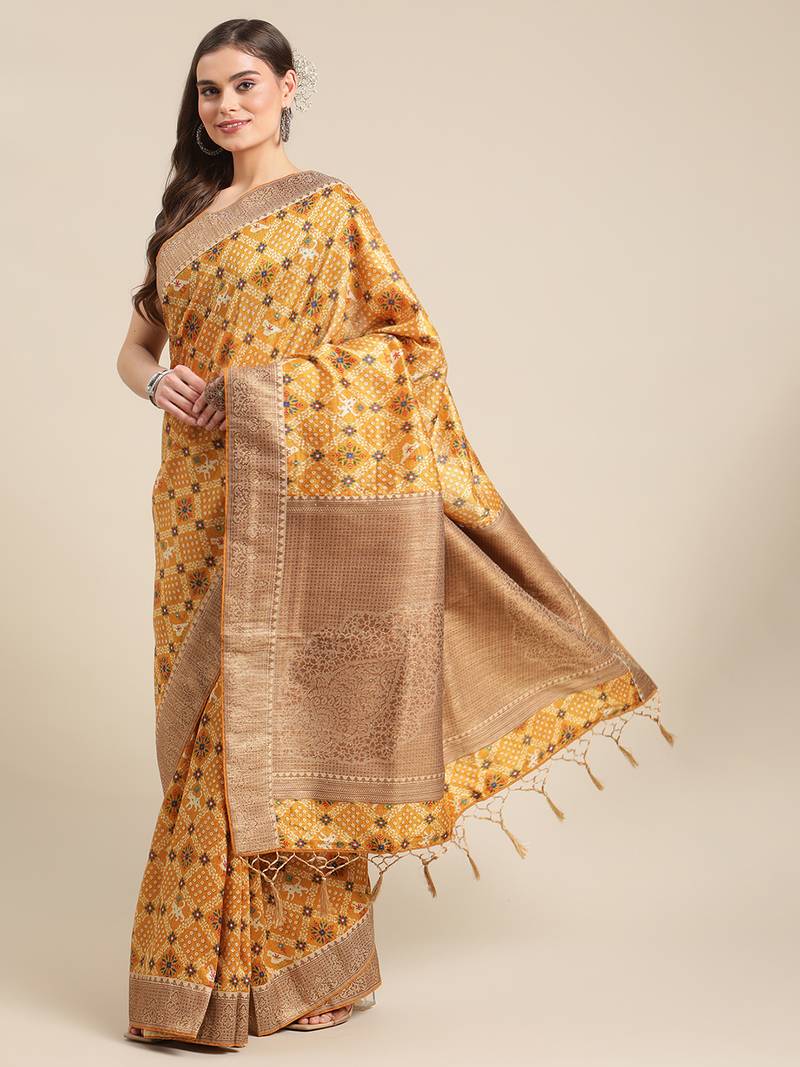 Golden gadwal sarees Traditional Saree with Contrast Border