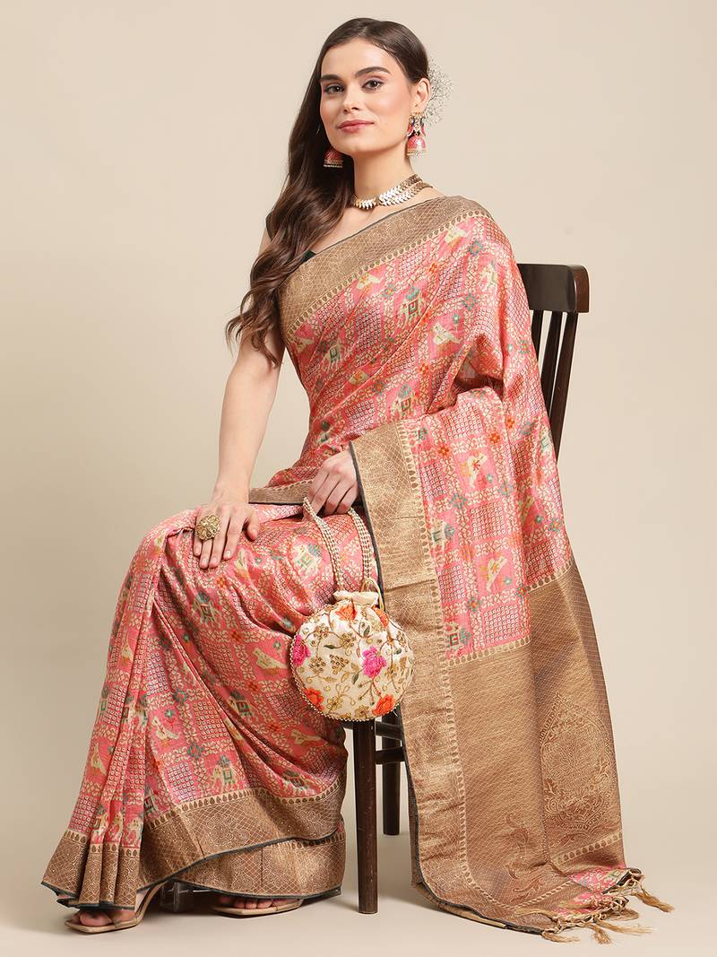 Pink gadwal sarees Traditional Saree with Contrast Border