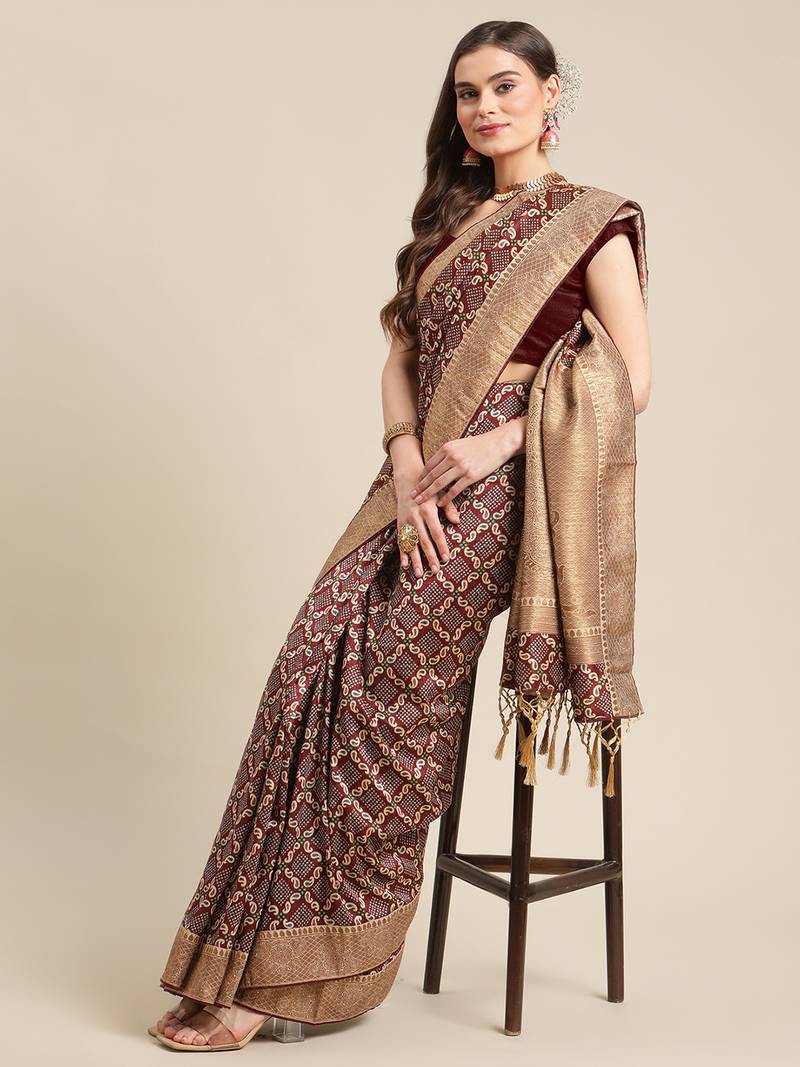 Maroon gadwal sarees Traditional Saree with Contrast Border