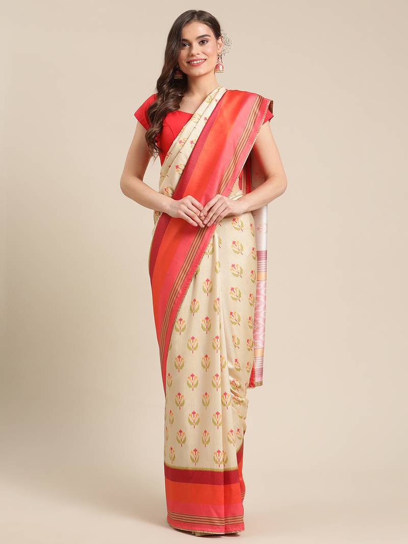 Shraddha arya Cream woven silk blend saree with blouse