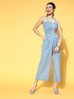 Aqua-blue printed cotton indowestern 1