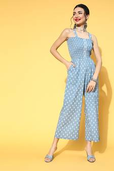 Aqua-blue printed cotton indowestern