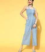 Aqua-blue printed cotton indowestern