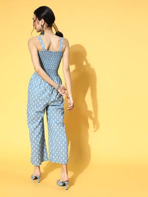 Aqua-blue printed cotton indowestern 3