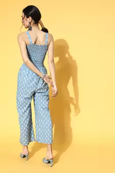 Aqua-blue printed cotton indowestern