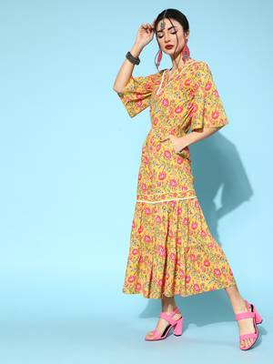 Mustard printed cotton indowestern 2