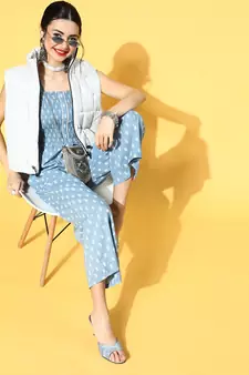 Aqua-blue printed cotton indowestern