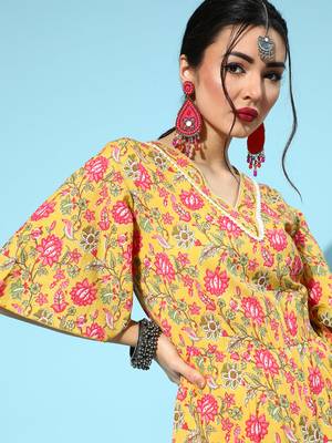 Mustard printed cotton indowestern 4