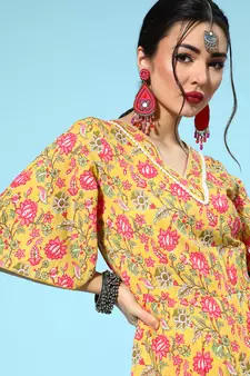 Mustard printed cotton indowestern