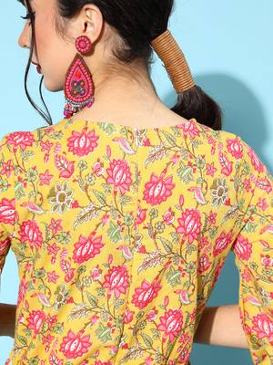 Mustard printed cotton indowestern 5