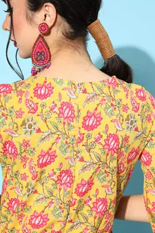 Mustard printed cotton indowestern