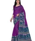 Purple printed pure cotton saree with blouse