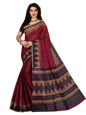 Pink printed pure cotton saree with blouse 1