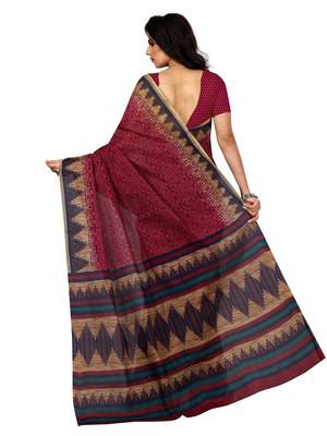 Pink printed pure cotton saree with blouse 2