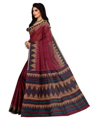 Pink printed pure cotton saree with blouse 3