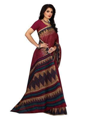 Pink printed pure cotton saree with blouse 4
