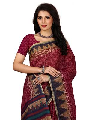 Pink printed pure cotton saree with blouse 5