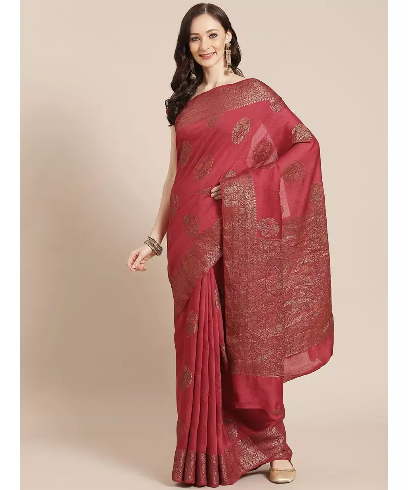red pure silk woven   saree with  blouse