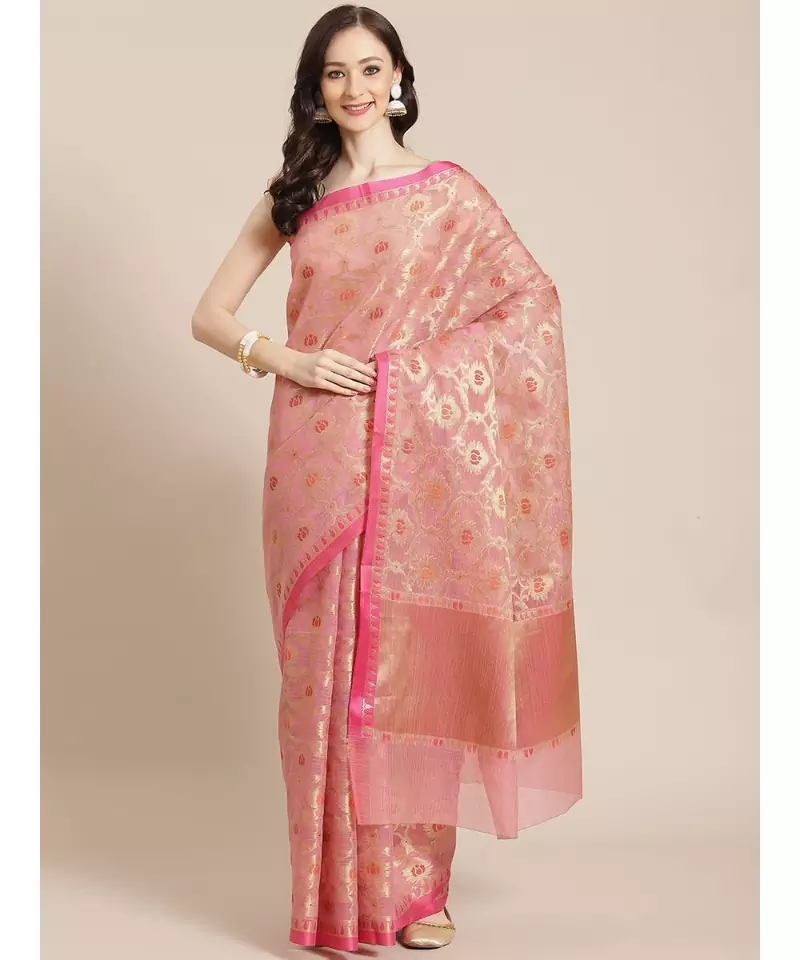 pink cotton silk woven   saree with  blouse