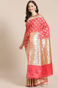 pink silk blend woven   saree with  blouse