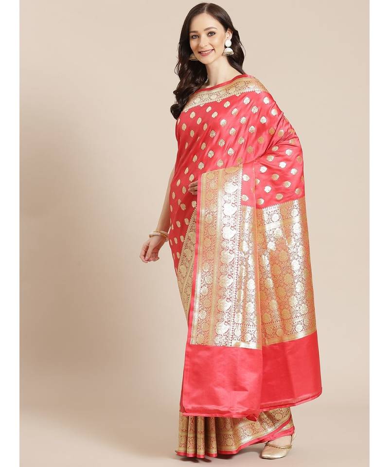 pink silk blend woven   saree with  blouse