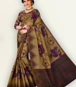 Brown printed pure cotton saree with blouse