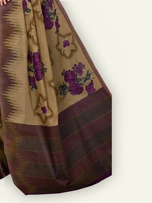 Brown printed pure cotton saree with blouse 2