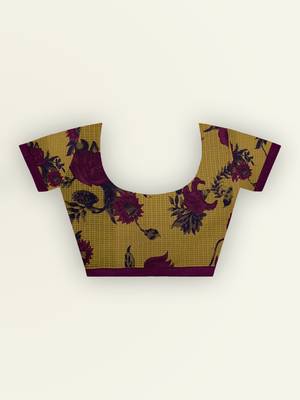 Brown printed pure cotton saree with blouse 4