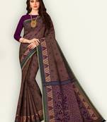Purple printed pure cotton saree with blouse