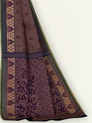 Purple printed pure cotton saree with blouse 2