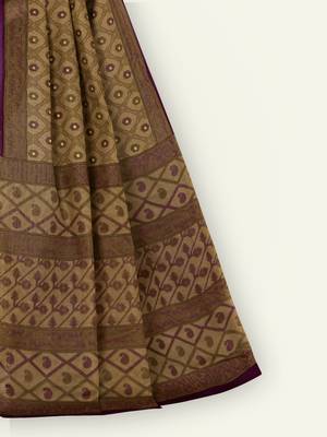 Brown printed pure cotton saree with blouse 2