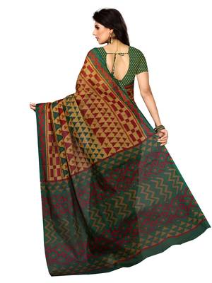 Beige printed pure cotton saree with blouse 2