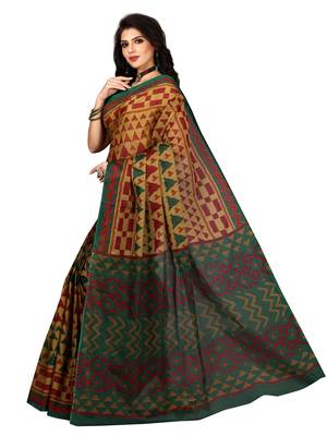 Beige printed pure cotton saree with blouse 3